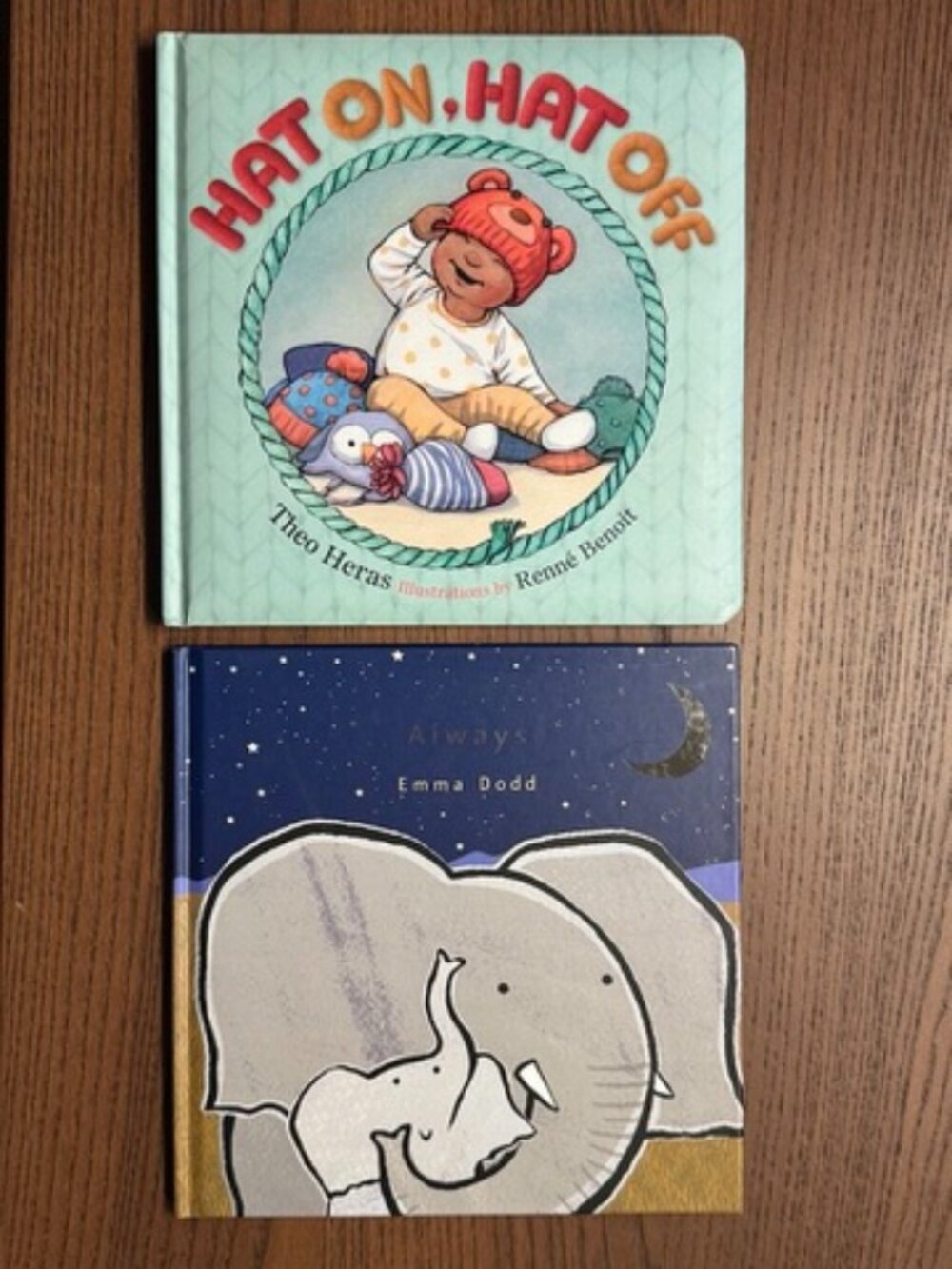 Toddler Premium Hardcover Book Lot (2) ALWAYS Emma Dodd + HAT ON HAT OFF Heras